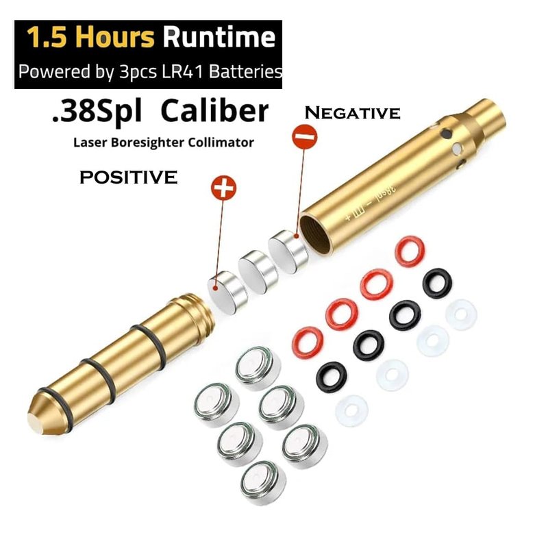 GOTICAL .38Spl Caliber Laser Boresighter Collimator, .38 Special, 9mm, .380 ACP, .357 Magnum, and .357 SIG, End Barrel Red Dot, Sight for Rifle Pistols