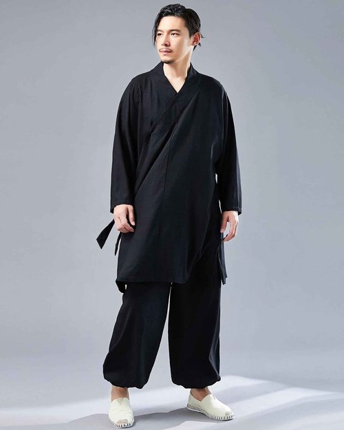 LZJN Men's Chinese Traditional Martial Arts Wear Tai Chi Uniform Kung Fu Clothing Wushu Tang Suit (MF-160 Black, L)