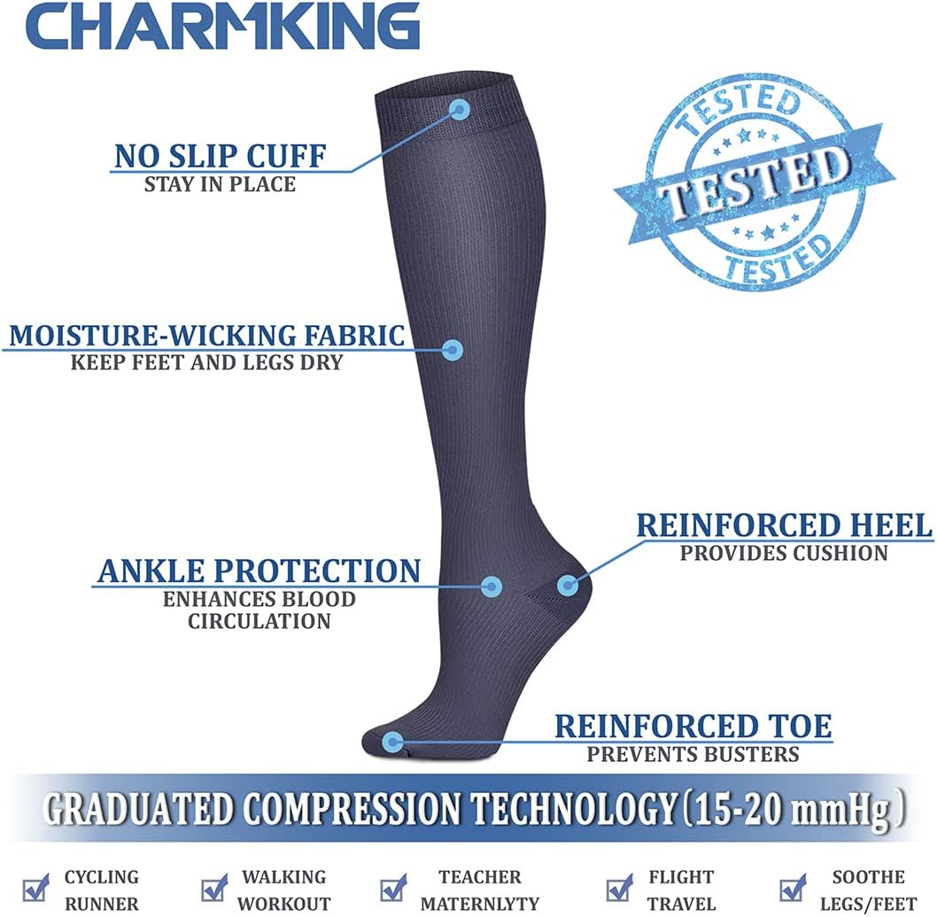 Compression Socks for Women & Men - 15-20 mmHg Circulation Support | 8 Pairs for Athletic Cycling