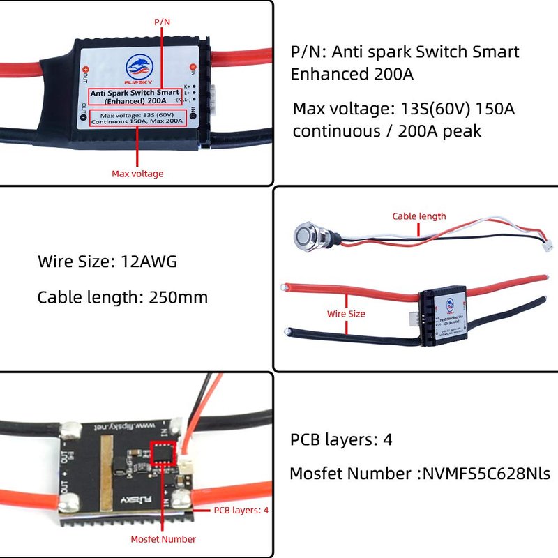 Anti-Spark Switch Smart Enhanced Version for Electric Skateboard/Ebike/Scooter/Robots ESC Automatic Switch
