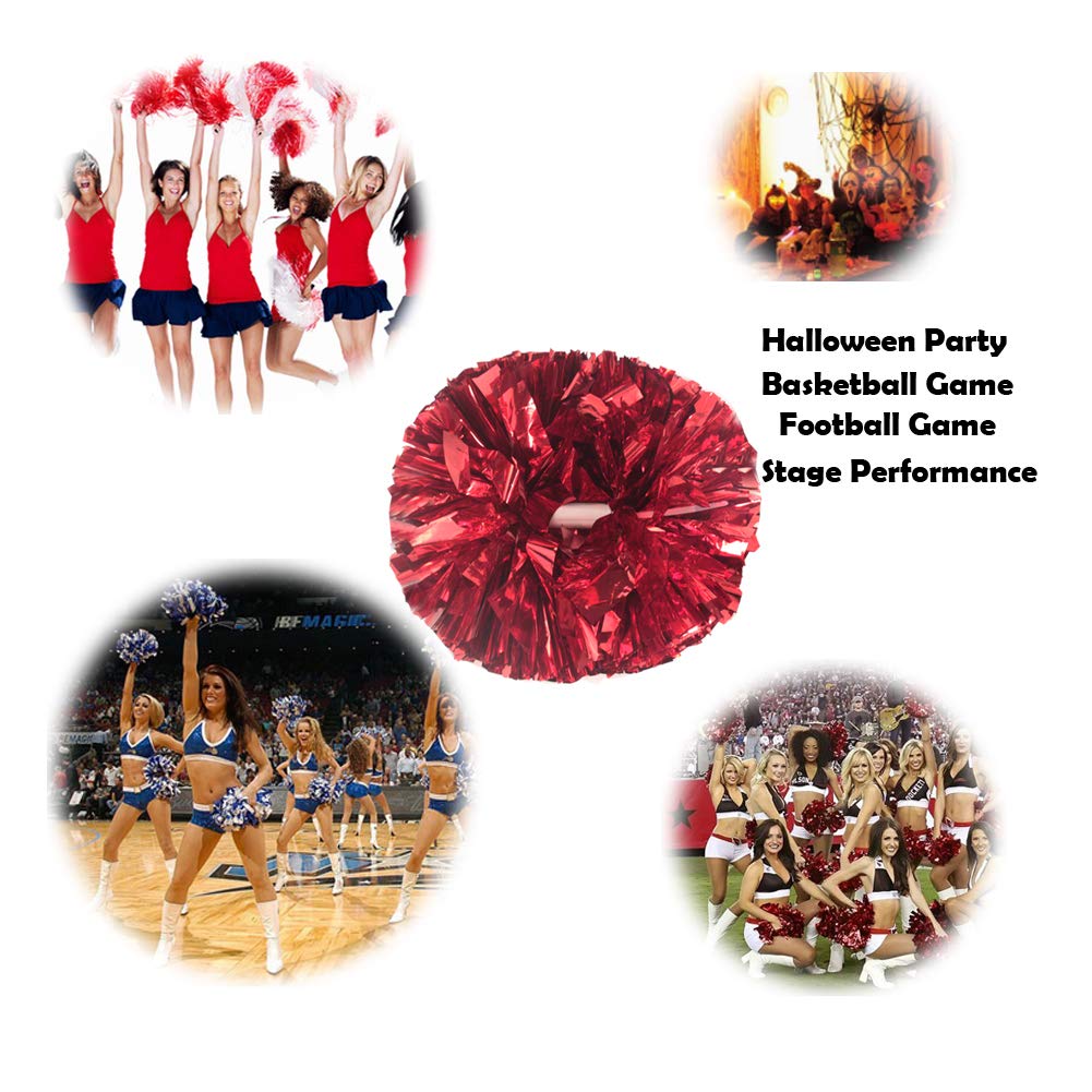 Hooshing 2PCS Red Pom Poms Cheerleading with Baton Handle for Team Spirit Sports Dance Cheering