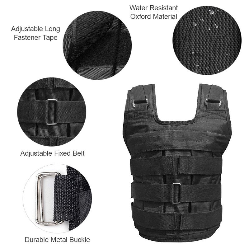 Weighted Vest,YIWENG Max Loading 50kg Adjustable Weighted Vest Weight Jacket Ox Exercise Weight Loading Cloth Strength Training (Empty), Black
