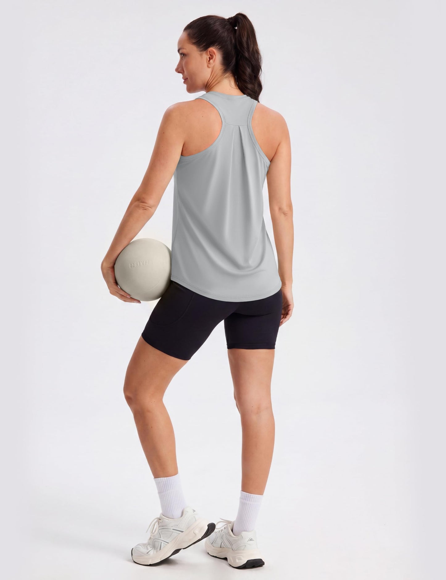 MAGCOMSEN Sleeveless Tops for Women Workout Athletic Tops Racerback Muscle Tanks Grey Gym Running Tank Tops Dry Fit M