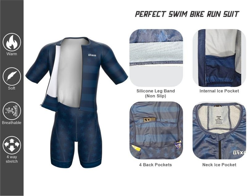 Men's Aero Triathlon Suit - Quick Dry, Breathable Skinsuit with Rear Pockets for Swim, Bike, Run | Size Options Available