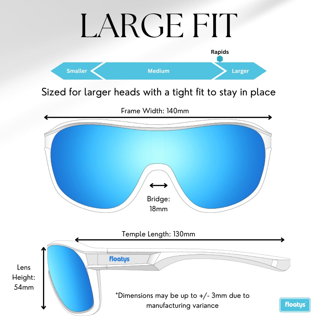 Floatys Floating Sunglasses Rubberized Rapids | Polarized Water Repelling Lenses | Sport shield wrap around | Men and Women (White Frame/Blue Mirror Lens)