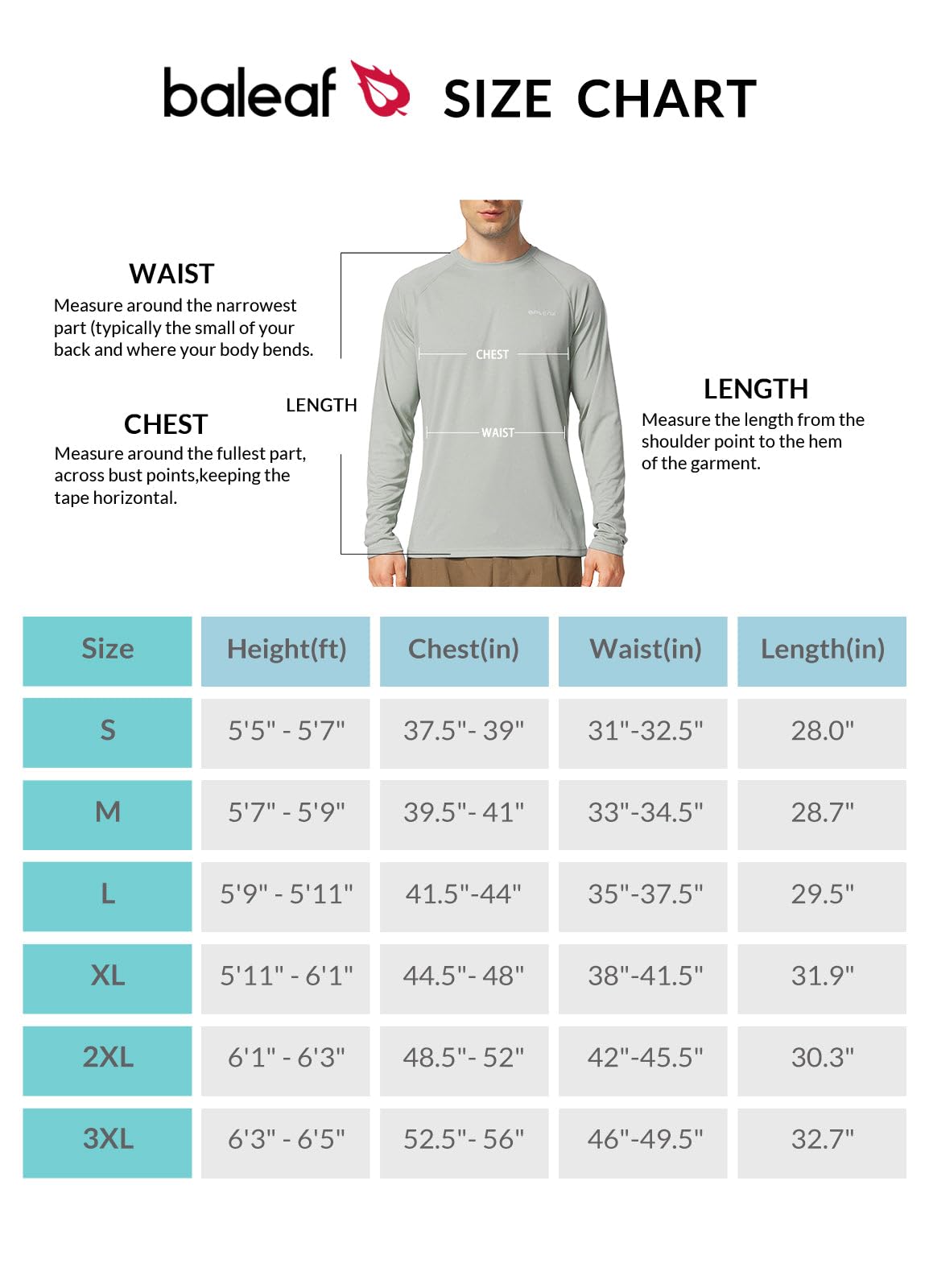 BALEAF Men's Rash Guard Shirts Fishing Long Sleeve UV Sun Protection SPF T-Shirts UPF 50+ Lightweight Beach Gray Size M