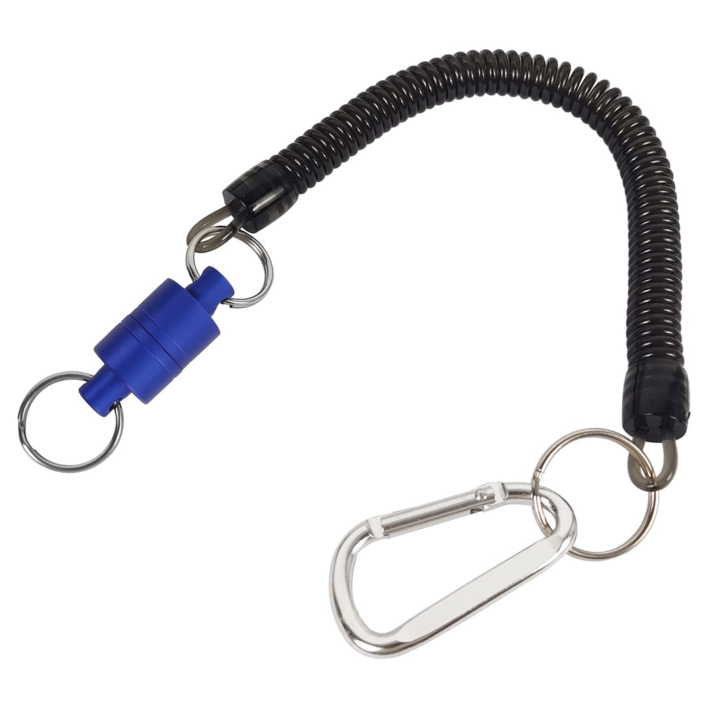Aventik Magnetic Net Release Ultra-Strong Keychain Fly Fishing Net Retractor with Coiled Lanyard Carabiner Clip(Black)