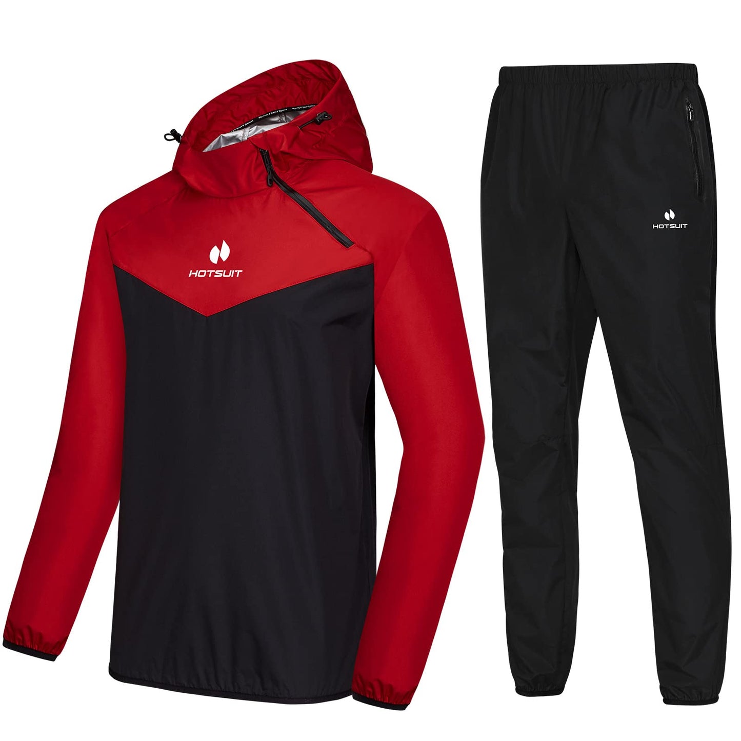 HOTSUIT Sauna Suit for Men & Women Sweat Suit Sauna Jacket Pant Gym Workout 7 Colors, Red, S