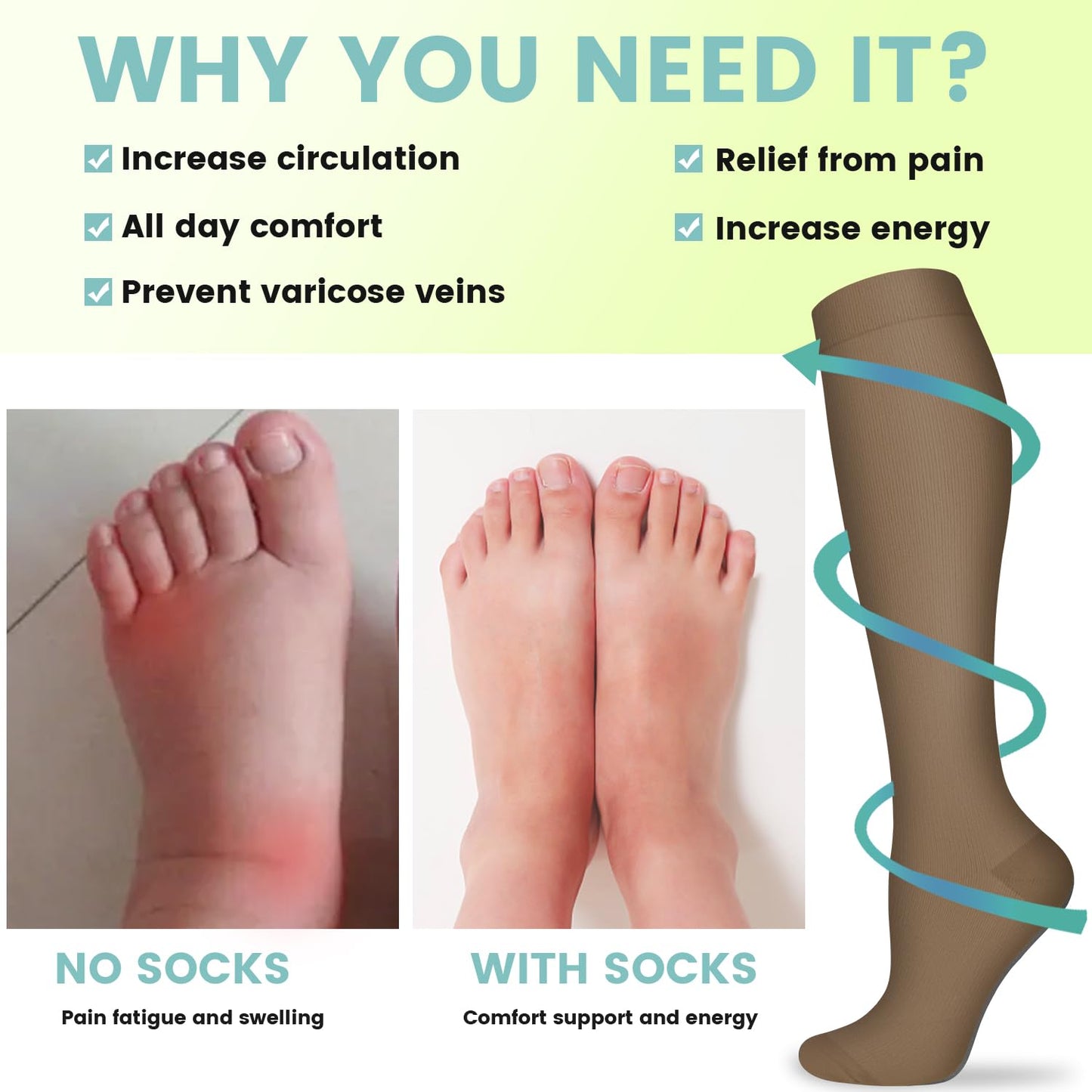 Iseasoo Copper Compression Socks (15-20 mmHg) for Men & Women - Running, Hiking, Cycling, Travel - Improves Circulation（S/M）