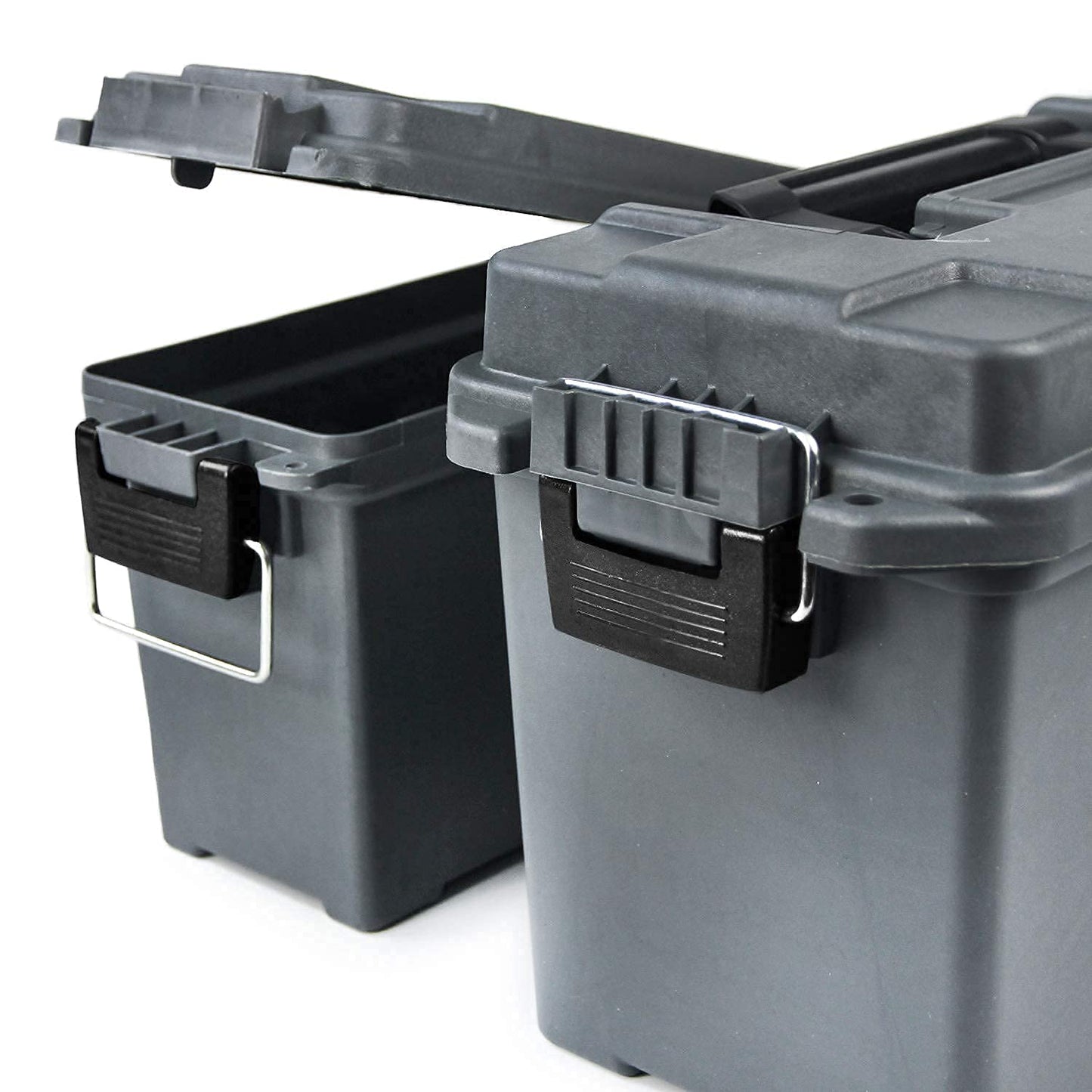 GUGULUZA Plastic Ammo Cans, 2-Pack 30 50 Cal Field Cases Storage Boxes Grey