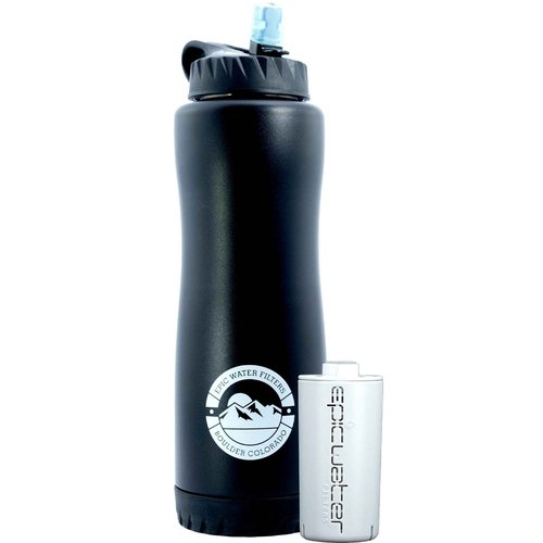 Epic Water Filters Vostok Stainless Steel Insulated Water Bottle and 75 Gallon Filter - Removes 99.99% of Water Impurities, 34oz,