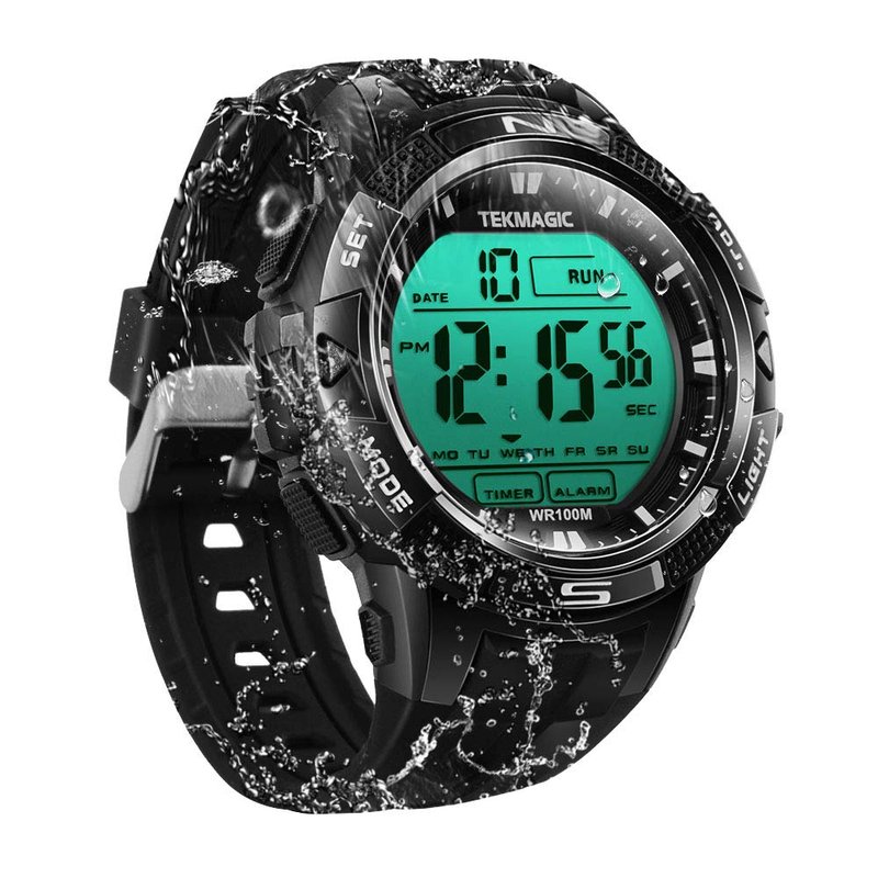TEKMAGIC 10 ATM Digital Submersible Diving Watch 100m Water Resistant Swimming Sport Wristwatch Luminous LCD Screen with Stopwatch Alarm Function