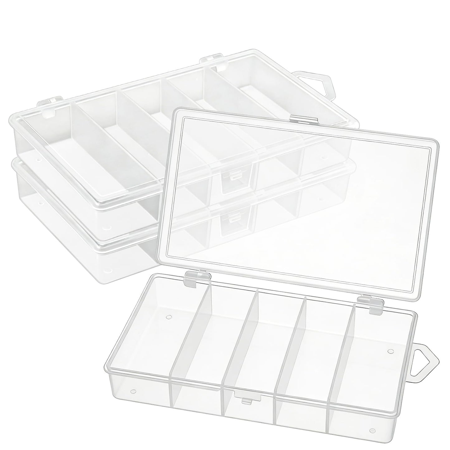 3 Pack 5-Grid Clear Plastic Fishing Tackle Accessory Box Fishing Tackle Storage Fishing Lure Bait Hooks Storage Box, 7x4.3x1.2inch