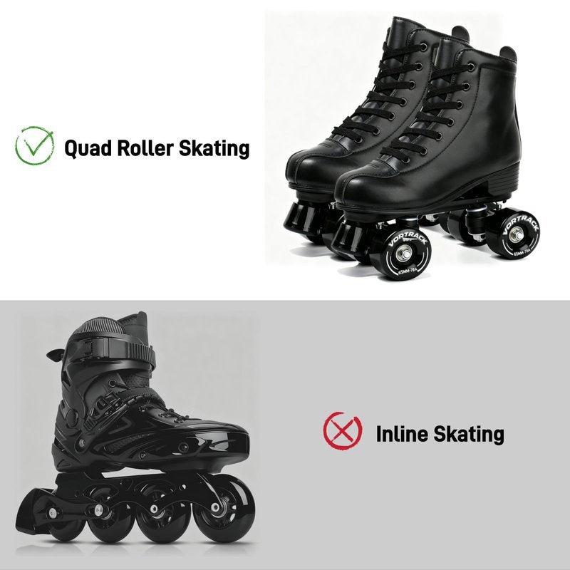 VORTRACK 78A Quad Roller Skate Wheels 8 Pack 65x36mm with ABEC-9 Bearings Installed - Smooth Quiet Urethane Wheels for Indoor Outdoor Double Row Roller Skating, Replacement Accessories (Black)