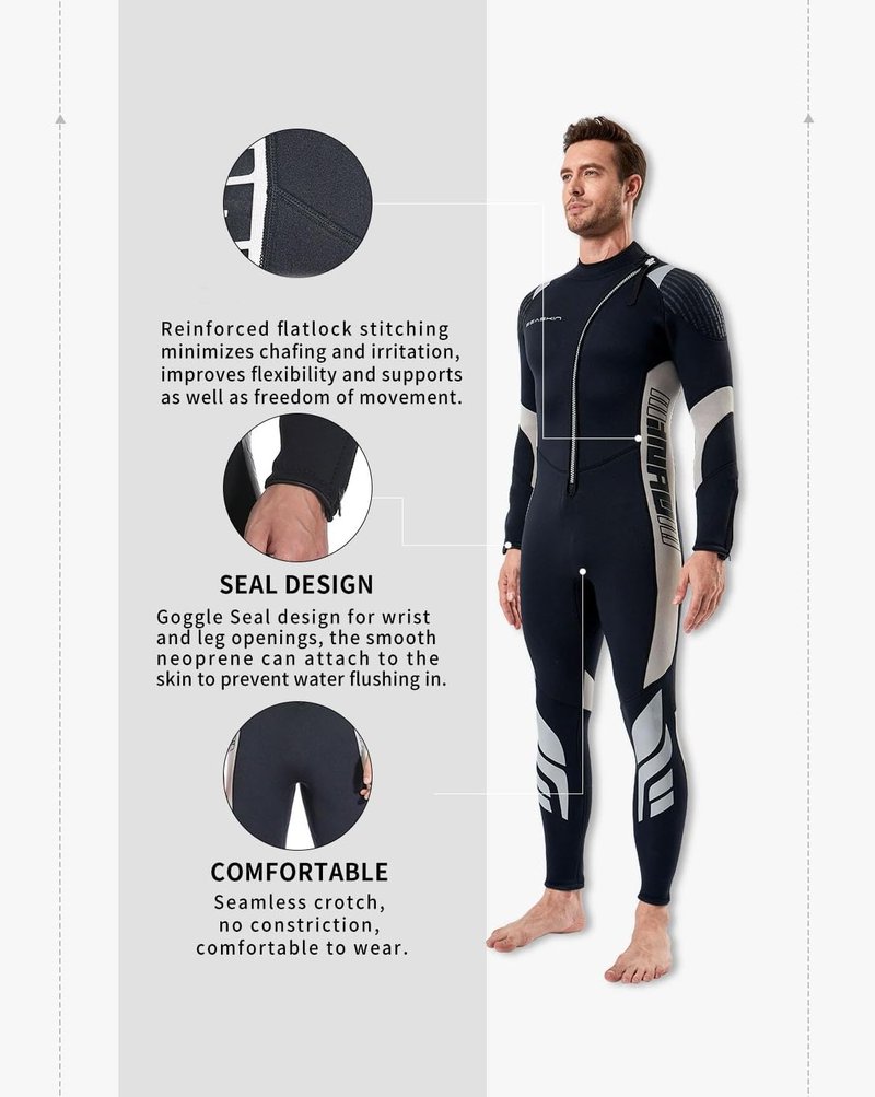 Seaskin 3mm Front Zip Full Wetsuit for Men & Women | Lightweight, Durable Design