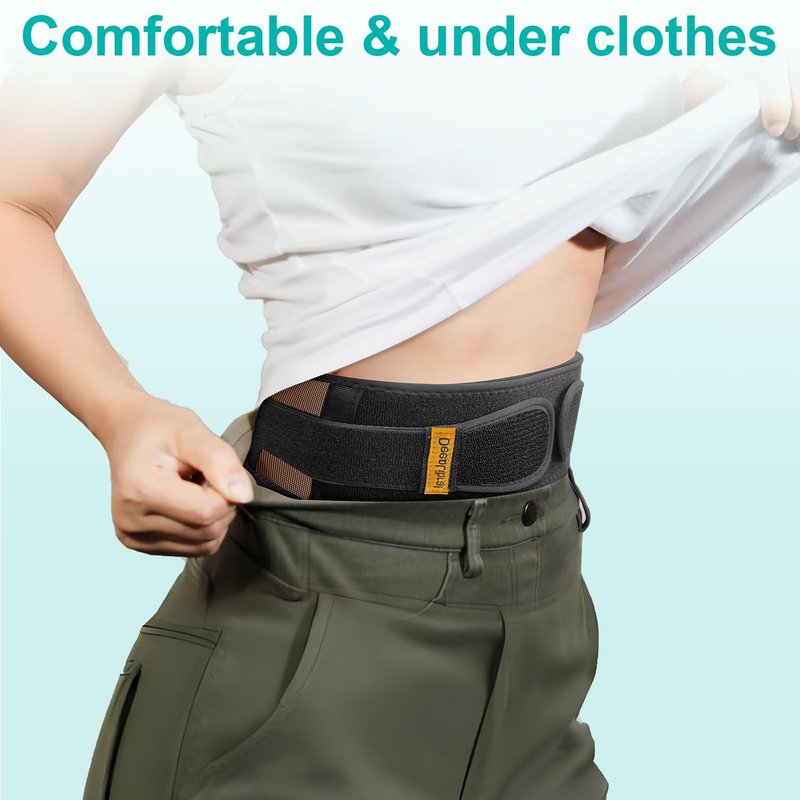 TitanGuard Ultra-Thin & Lightweight Back Brace for Lower Back Pain,Sciatica,Scoliosis,Slipped Disc- Breathable & Adjustable Back Brace Belt for Women and Men under clothes,Black.