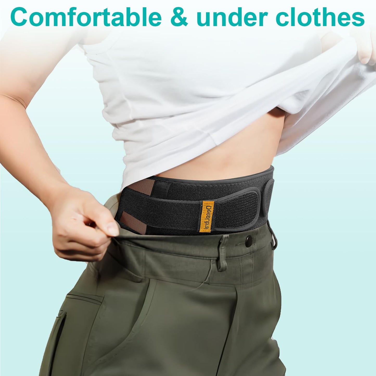 TitanGuard Ultra-Thin & Lightweight Back Brace for Lower Back Pain,Sciatica,Scoliosis,Slipped Disc- Breathable & Adjustable Back Brace Belt for Women and Men under clothes,Black.