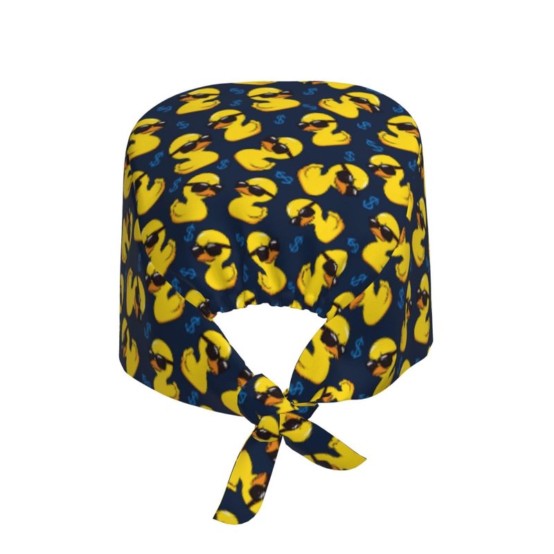 Funny Duck Working Cap with Sweatband Adjustable Scrub Cap for Women Men Tie Back Hat Nurse Surgical Caps