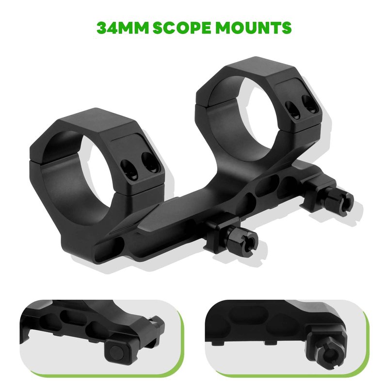 ToopMount 34mm Scope Mount, Offset Dual Ring One-Piece 34mm Scope Mount, High Profile Cantilever Picatinny Scope Mount Fit 21mm Picatinny Rail, 1.62 inch Center Height, for 34mm Diameter Scope Tube