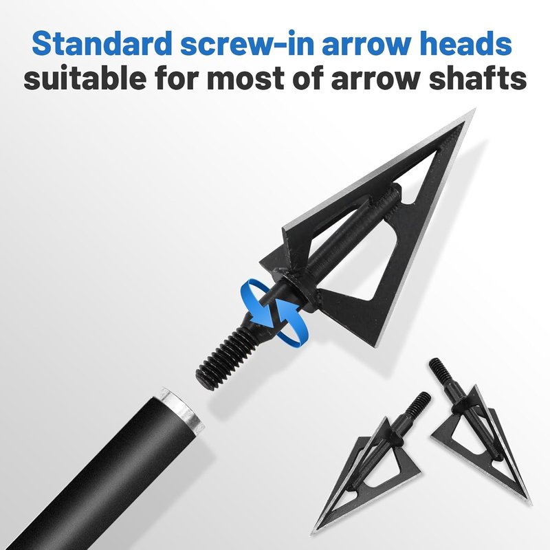 Broadhead Arrow Tips - 100 Grain Stainless Steel Archery Tips for Hunting | 6/12 Pack