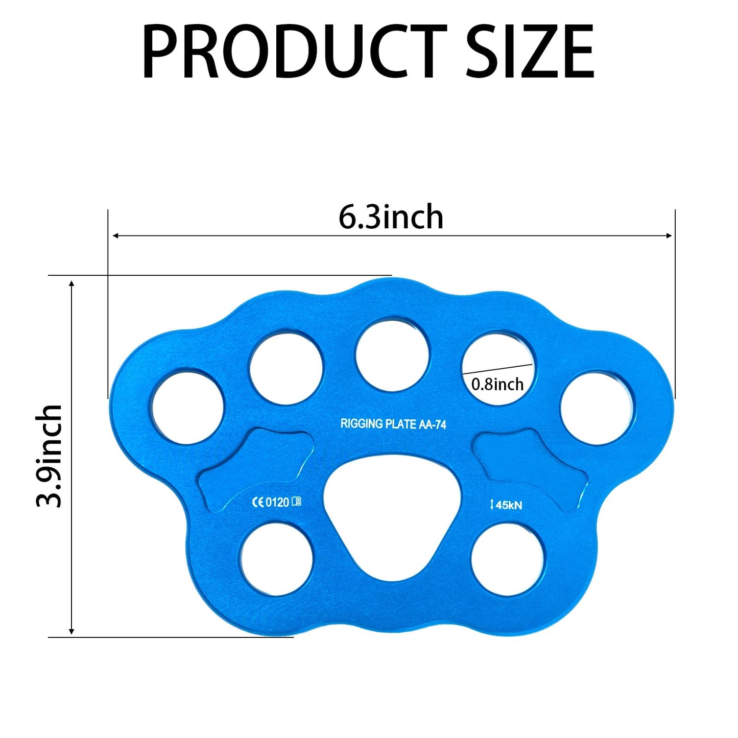 FTGear 45KN Durable Climbing Rigging Plate, 8 Holes Paw Rigging Plate for Even Load, Multiple Anchor Plate for Climbing, Backyard Ziplining & Rescue, Blue