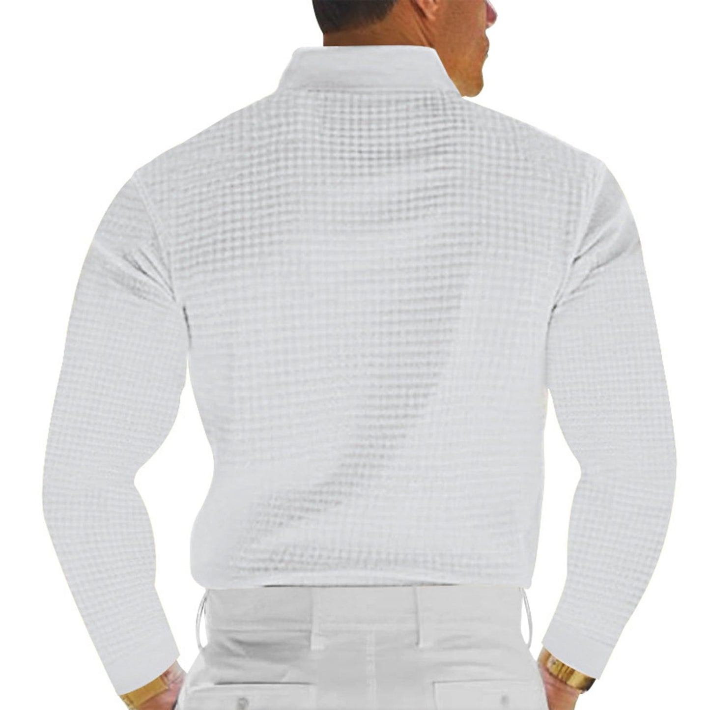 Men's Solid Color Shirts Buttons Lapel Blouses Long Sleeve Leisure Shirt Golf Tops Slim Casual Collared T Shirts White M