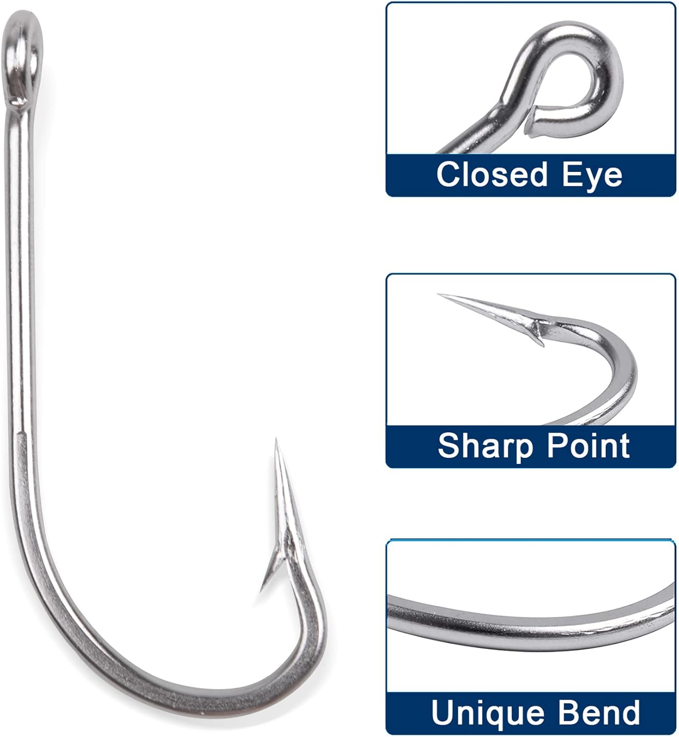 Saltwater Fishing J Hooks - O'Shaughnessy Forged Stainless Steel for Trolling | Size 1/0-10/0