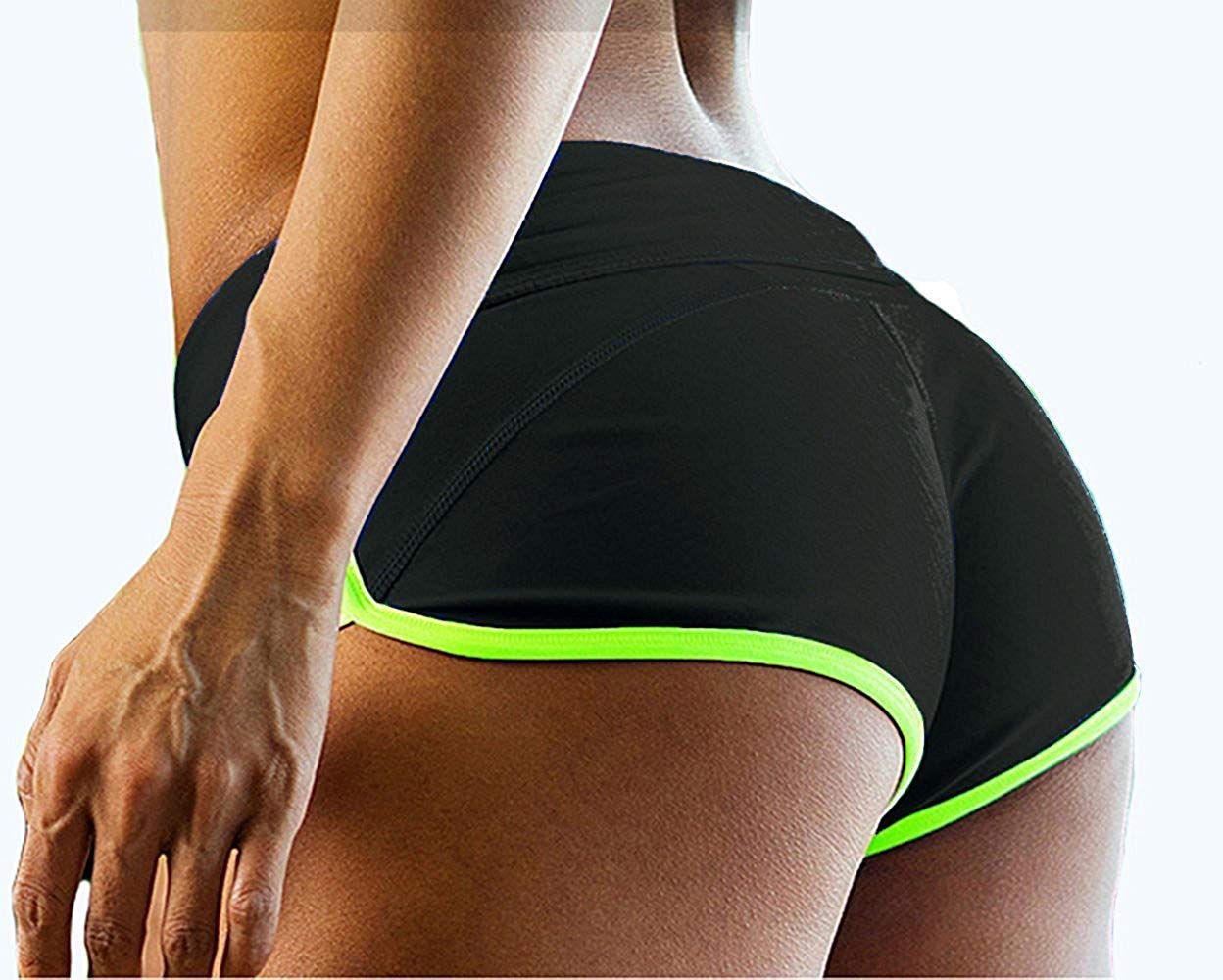 Kipro Womens Ultra Lightweight Running Tennis Workout Yoga Shorts Black/Fluorescent Green