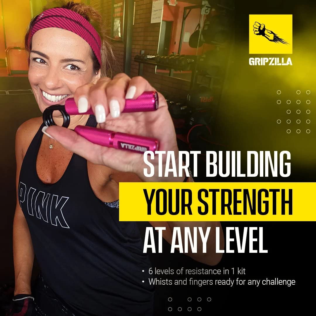 GRIPZILLA Grip Strength Trainer 50-300lb, 6Pack, Pink+Silver+Blue+Red+Yellow+Black