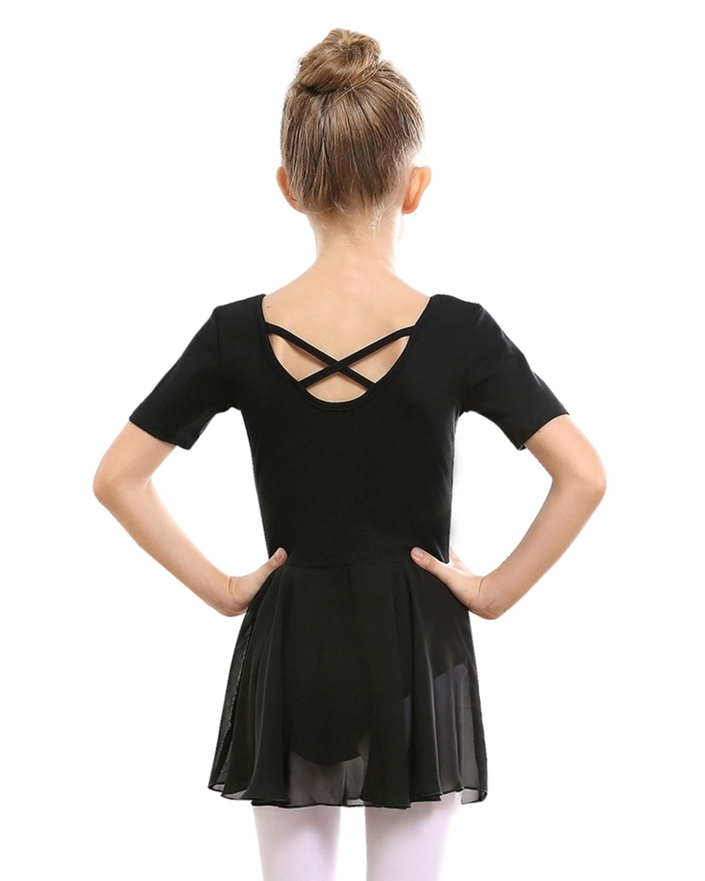 Stelle Ballet Leotards for Girls Dance Leotard with Skirt Toddler Dance Outfits Criss-Cross Back (Black,4-5 Years)
