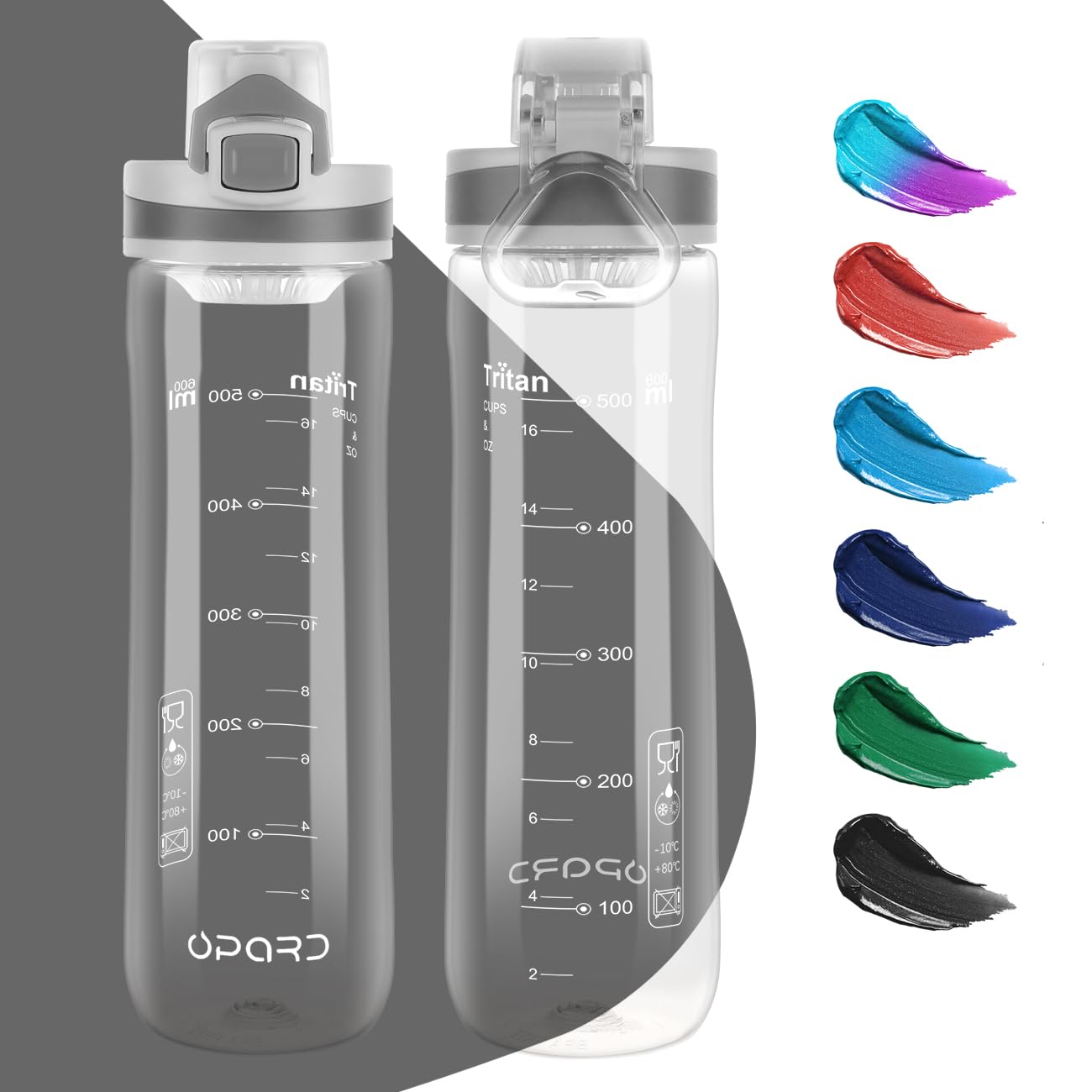 Opard Peak Water Bottle 20 Oz BPA Free Tritan Plastic Leak Proof Flip Top for School Kids Sports Gym Yoga Camping (Crystal Clear)