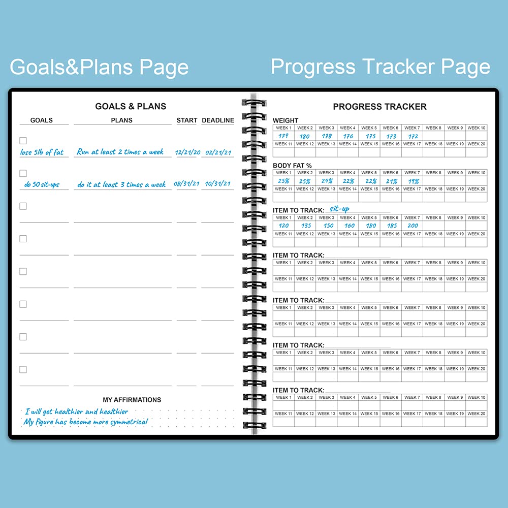 Workout Log for Women & Men - A5 Fitness Planner/Journal to Track Weight Loss, Workout Journal for GYM, Bodybuilding Progress - Daily Health & Wellness Tracker, Black