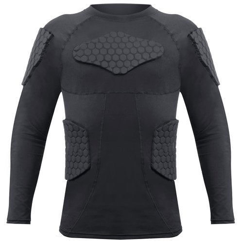 Zicac Men's Sports Shock Rash Guard Compression Padded Shirt Soccer Basketball Protective Gear Chest Rib Guards(Black,US:XL)