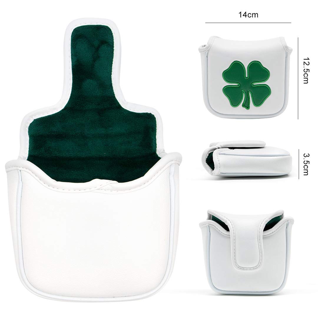 barudan golf Lucky Shamrock Heel Shaft Mallet Cover Square Mallet Putter Cover Headcover Magnetic for Scotty Cameron 6M DB Taylormade Spider S Ping White Pu Leather Made for Golfer Men