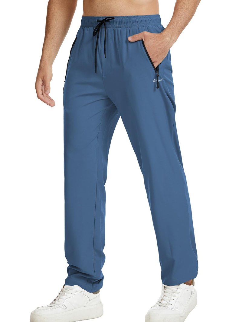 Surenow Men's Athletic Pants Elastic Waist Quick-Dry Lightweight Pants Workout Outdoor Sweatpants with Zipper Pockets Cobalt Blue