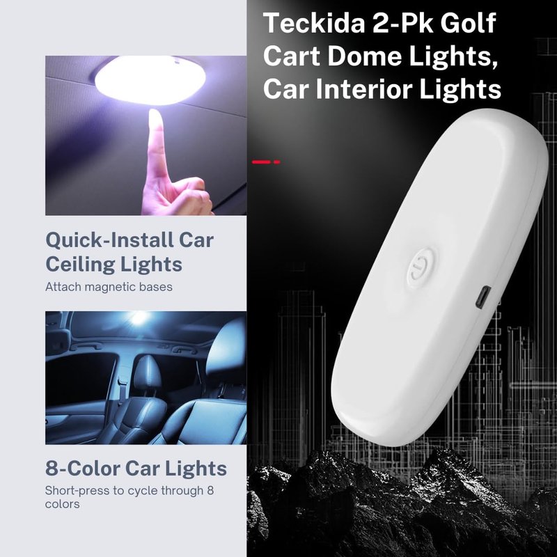 Teckida 2-Pk Golf Cart Dome Lights fits Club Car, Onward, EZGO, Yamaha carts, Can Am Defender, Magnetic USB Rechargeable Wireless Lights Widely Used as Golf Carts Accessories UTV Accessories
