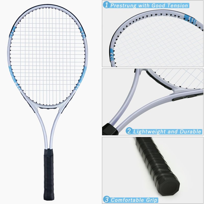 Tennis Rackets 2 Players Recreational for Adult,Lightweight Tennis Racquets for Beginner Student Training,Tennis Racket Set with Carrying Cover Bag,Grip Tapes,Tennis Balls (White/Blue -2 Rackets Set)