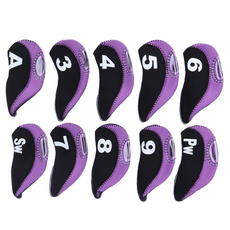 Neoprene Putter Covers, 10-Piece Set for Iron Heads - Black Numbered Design, Universal Fit for Left-Handed Clubs