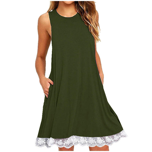 Borniu Summer Dresses for Women 2024 Casual Beach Sleeveless Tank Dress Crewneck Swing T Shirt Dresses Pockets Loose Sundress