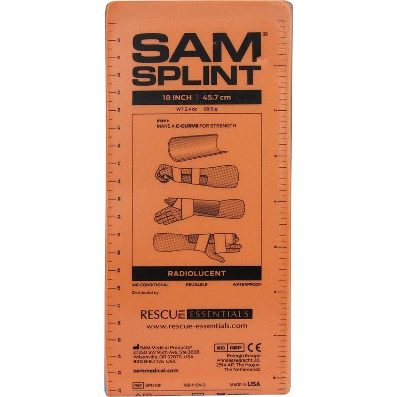 SAM Medical SAM Splint Medium Flat Fold 18" x 4.25" - Moldable Aluminum Foam Splint for Fractures, Sprains & Strains, Orange/Blue - 1 Count