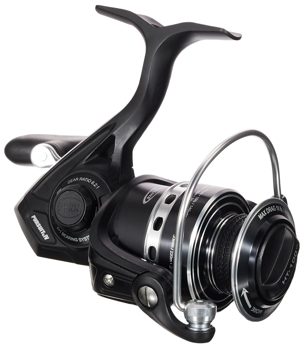PENN Battle II Spinning Inshore Fishing Reel, Size 6000 (PURIV2500), HT-100 Front Drag, Max of 25lb, 6 Sealed Stainless Steel Ball Bearing System, Built with Carbon Fiber Drag Washers, Black Silver
