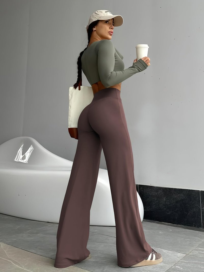 YEOREO Workout Leggings Womens No Front Seam Straight Leggings 35" High Waist Buttery Eddiy Gym Yoga Pants Plum Brown XL