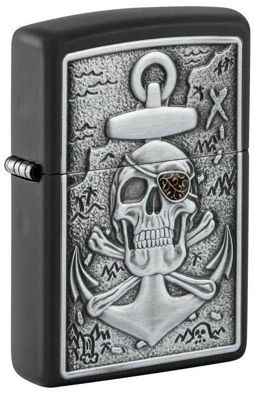 Zippo Skull Anchor Emblem Design Black Matte Pocket Lighter