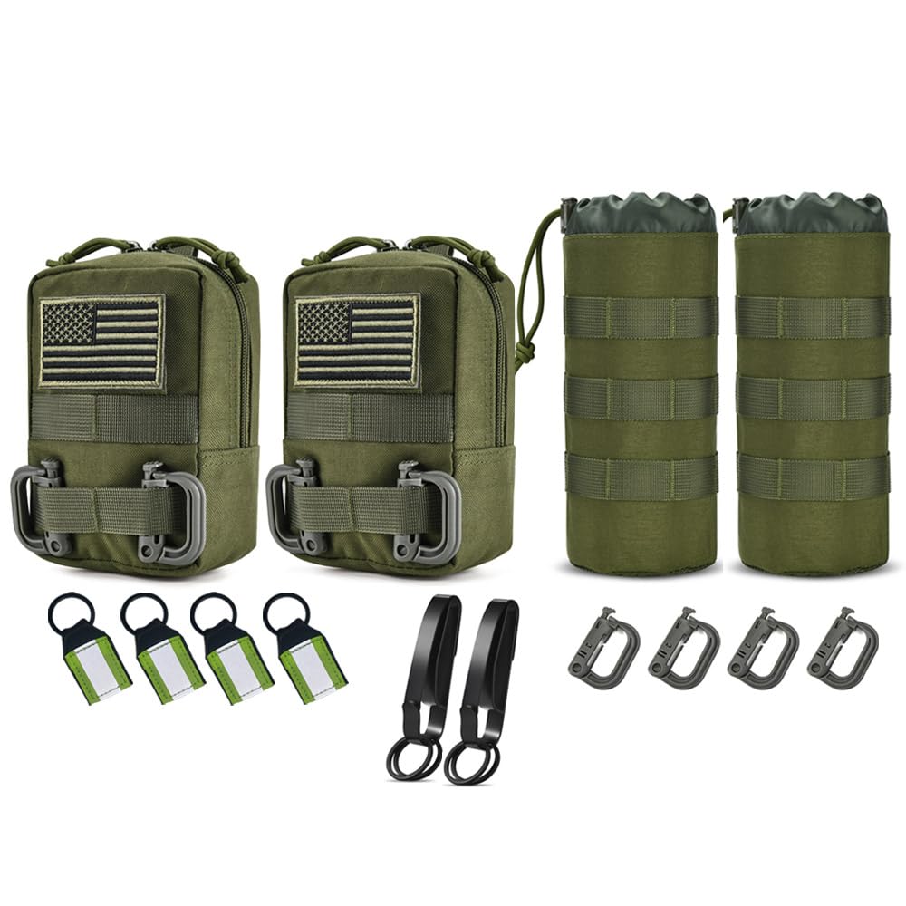 4 Pack Tactical Pouches, Molle Pouches for Backpacks, Molle Water Bottle Pouch, Backpack Attachments (Green)