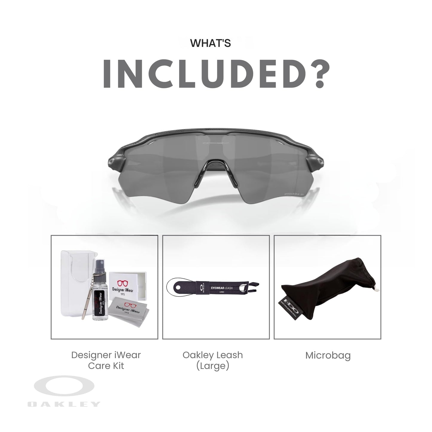 Oakley Radar EV Path OO9208 9208D3 38MM High Resolution Carbon/Prizm Black Polarizedized Rectangular Sunglasses for Men + BUNDLE Accessory Leash + BUNDLE with Designer iWear Eyewear Kit