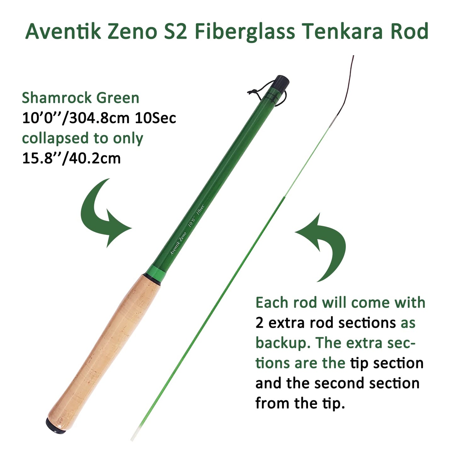 Aventik Zeno S2-Glass Tenkara Rod(10'0'' 10Sec, Shamrock Green)