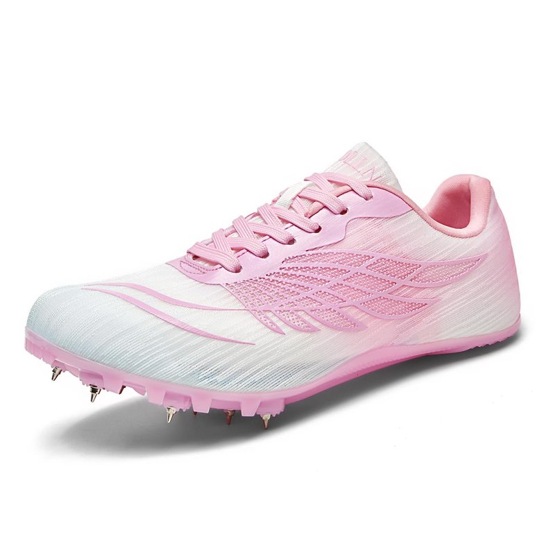 WESHIRUN Track and Field Shoes for Men Women 8 Spikes Boys and Girls Kids Running Racing Shoes Peach Pink