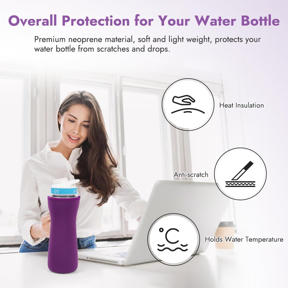 2PCS Sleeve for Cirkul Water Bottle 22 oz,Water Bottle Sleeve for Cirkul Plastic & Stainless Steel Bottle,Neoprene Insulated Water Bottle Cover for Retaining Temperature (Purple)