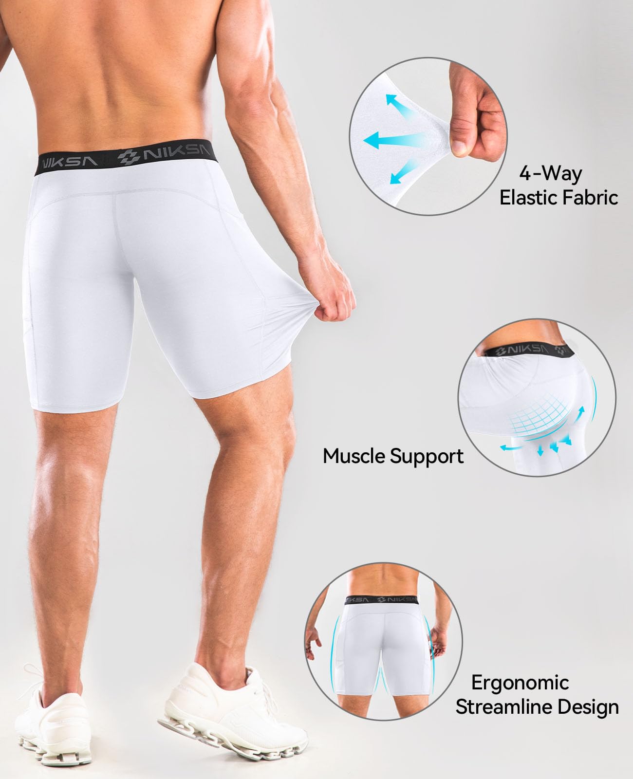 Niksa 1/2/3Pack Mens Compression Shorts with Pocket, Performance Spandex Athletic Sports Workout Running Underwear Shorts