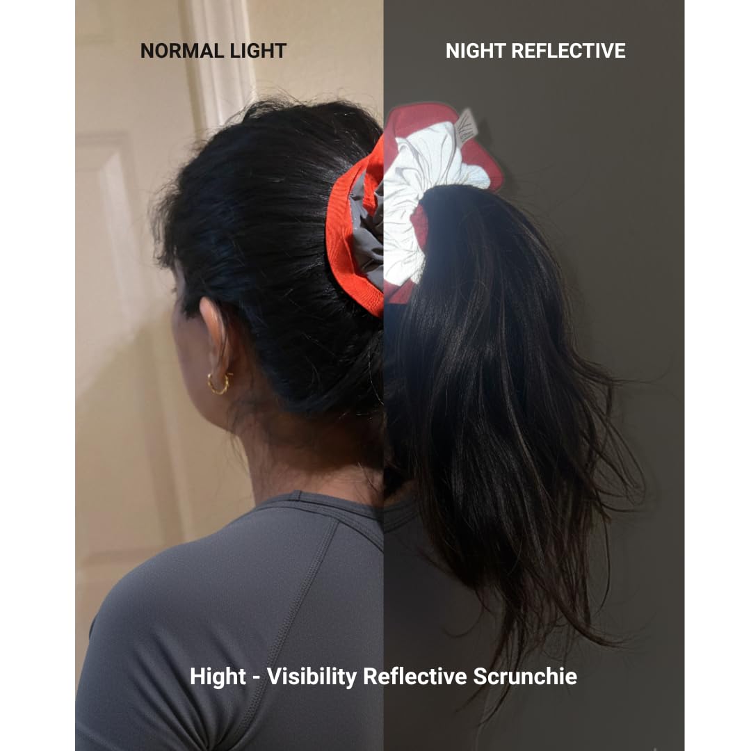 Reflective Scrunchies for Women | High Visibility Safety Hair Ties for Running, Walking, & Night Fitness | Stylish, Gentle, and Secure Ponytail Holder | Sport Gear (Red)